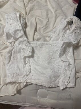 Charisma White Eyelet Ruffle Crop Top